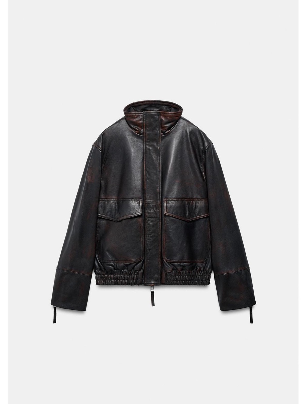 Zara 100% LEATHER BOMBER JACKET ZW COLLECTION LIMITED EDITION
